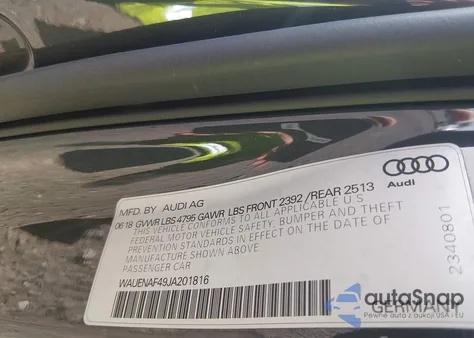 2018 Audi A4 2.0T Premium/2.0T Tech Premium из США, поврежденный, VIN WAUENAF49JA201816